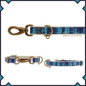 M Petsmart Blue Tie Dye Marble Dog Collar Boho Ethnic Gold Bronze Buckle MEDIUM